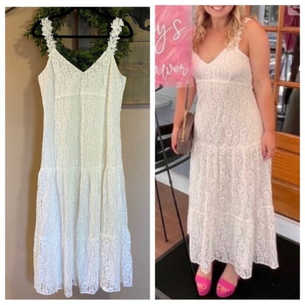 NWOT Lulus Forever Yours White Lace Sleeveless V-Neck Midi Dress